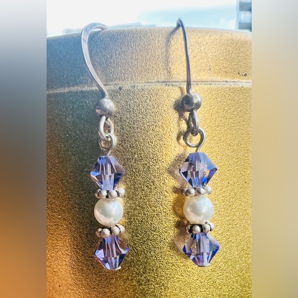 Darling Swarovski Purple Crystal & Pearl Sterling Silver Earrings - Picture 3 of 5